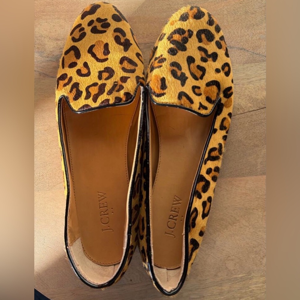 J.Crew leopard print calf hair smoking loafers flats rounded toe women’s size 10